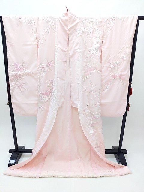中古 貸衣装処分 色打掛 ピンク 夏用 絽 松竹梅 鶴 花嫁衣装