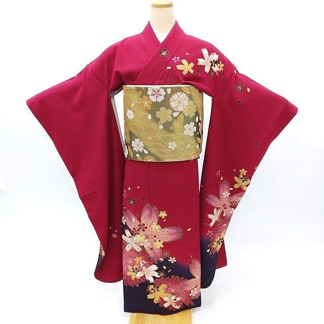 振袖３点セット　襦袢　帯　結婚式　リサイクル　中古　橘　波文　蝶　MN14 振袖3点セット 襦袢 帯 結婚式 リサイクル 中古 橘 波文 蝶 MN14