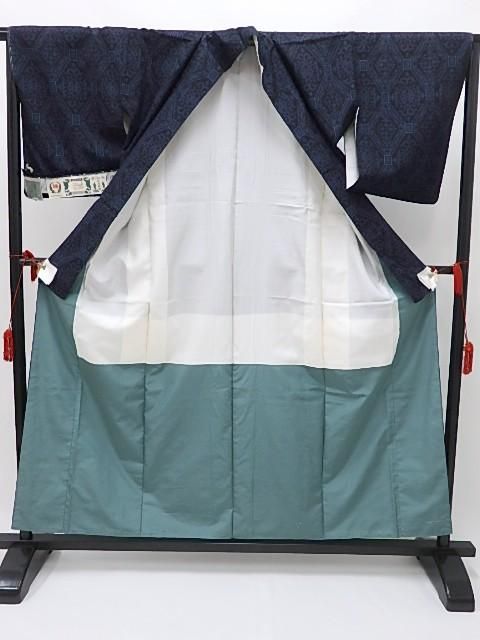 中古 リユース品 紬 結城紬 青紺色 カジュアル きもの道楽 中古 リユース品 紬 結城紬 青紺色 カジュアル きもの道楽