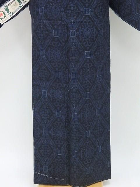 中古 リユース品 紬 結城紬 青紺色 カジュアル きもの道楽 中古 リユース品 紬 結城紬 青紺色 カジュアル きもの道楽