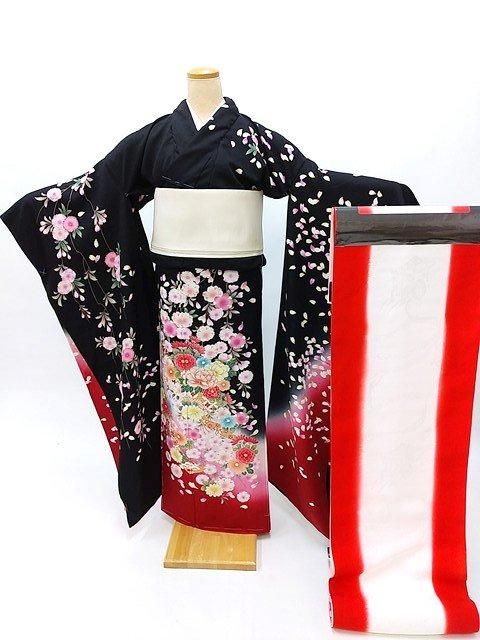 振袖 振り袖 長襦袢 未仕立て 長期保管品 M～Lサイズ 黒 赤