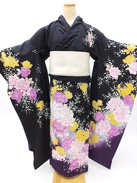 振袖 振り袖 長襦袢 未仕立て 長期保管品 M~Lサイズ 黒 紫 振袖 振り袖 長襦袢 未仕立て 長期保管品 M~Lサイズ 黒 紫