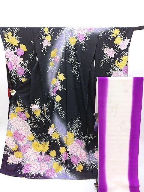 振袖 振り袖 長襦袢 未仕立て 長期保管品 M~Lサイズ 黒 紫 振袖 振り袖 長襦袢 未仕立て 長期保管品 M~Lサイズ 黒 紫