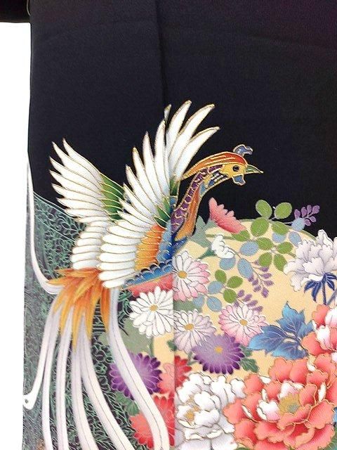 黒留袖 仮絵羽 未仕立て 正絹 シルク M~Lサイズ 鳳凰柄 黒留袖 仮絵羽 未仕立て 正絹 シルク M~Lサイズ 鳳凰柄