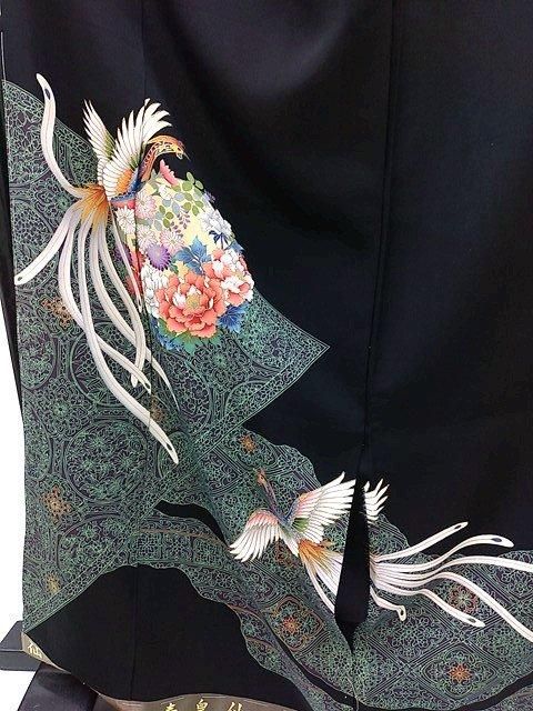 黒留袖 仮絵羽 未仕立て 正絹 シルク M~Lサイズ 鳳凰柄 黒留袖 仮絵羽 未仕立て 正絹 シルク M~Lサイズ 鳳凰柄