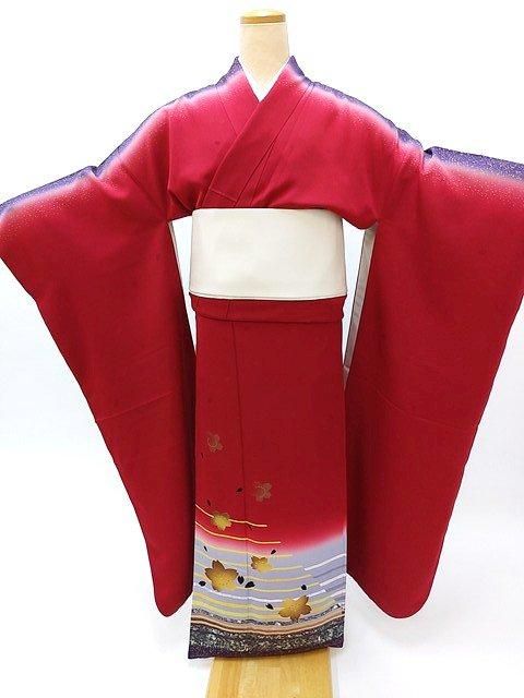 中古美品★振袖★仕立て上がり★B02 楽天市場】【中古品】仕立て上がり 振袖「紺紫色 四季花に御所車