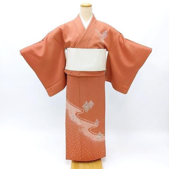 訪問着 赤色 茶色 オレンジ色 絞り S－Mサイズ 中古 貸衣装処分