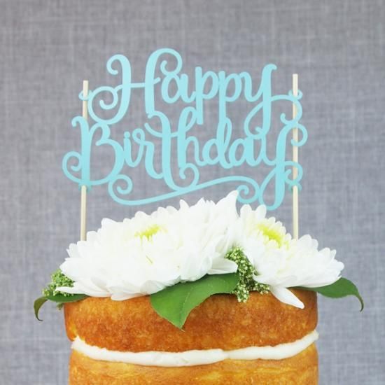 ケーキトッパー Happy Birthday 紙製 ライトブルー ハッピーバースデイ