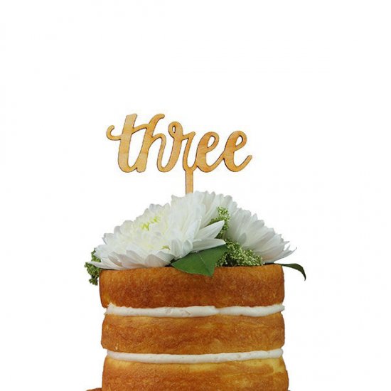 ケーキトッパー カリグラフィー Three 木製 ケーキ用飾り Cake Topper ハッピーバースデイ お誕生日 3歳誕生日 ケーキデコレーション メール便可 Scr3