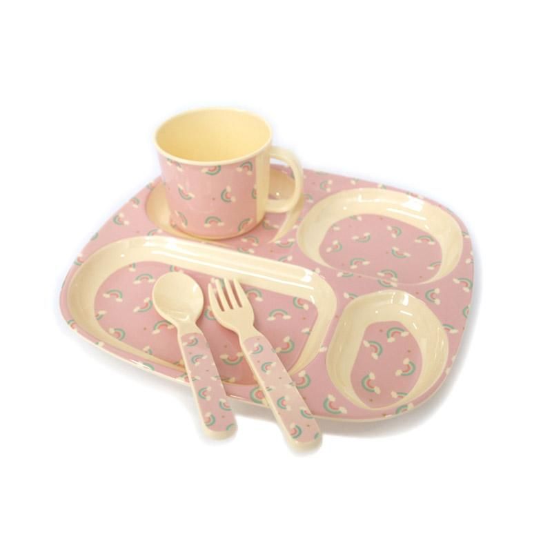 キッズメラミン食器セット レインボー Rice メラミン 虹 ギフト 誕生日祝い パーティー テーブル 食器 リトルレモネード Babox 4zrain