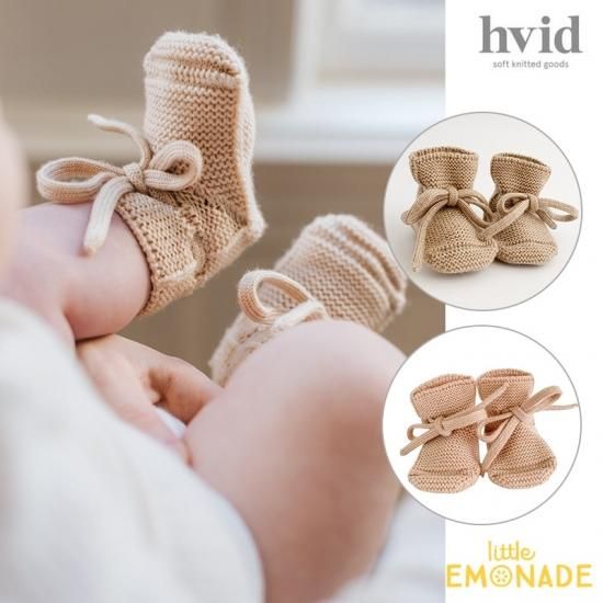 Hvid ニット ベビーシューズ Booties Apricot Sand ベビーブーティー 毛糸 赤ちゃん 靴 ベビー ブーティー メリノウール 靴下 ベビー 出産祝い ベルギー 北欧 あす楽 リトルレモネード