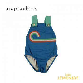 【piupiuchick】 swimsuit 【4歳/6歳】  水着 21SS (SS21.BNH2102A) w/ ラージストラップ& マルチカラーウェーブプリント◆SALE