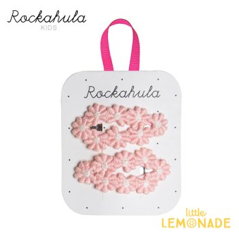 【Rockahula Kids】 Crochet Flower Clips-Pink かぎ針編み フラワーヘアピン 2個セット ヘアアクセサリー  (H1777P)