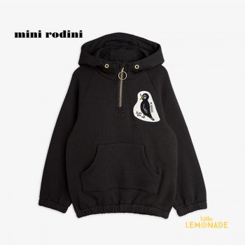 【Mini Rodini】 Blackbird halfzip hoodie / Black【3歳-5歳 / 5歳-7歳 】 (21720155)  長袖ジップパーカー 21AW YKZ SALE