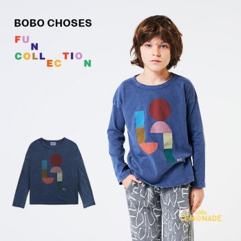 【BOBO CHOSES】 Long sleeve T-shirt 幾何学模様 青 【2-3歳/4-5歳/6-7歳】 FUN COLLECTION 221FC001 ボボショーズ YKZ