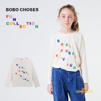 【BOBO CHOSES】 Long sleeve T-shirt ロゴデザイン 白  【2-3歳/4-5歳/6-7歳】 FUN COLLECTION 221FC002 ボボショーズ YKZ
