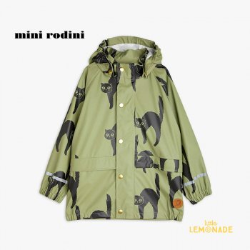 【Mini Rodini】 Catz Rain jacket  【 3歳-5歳 / 5歳-7歳 】 (21710140)  レインジャケット グリーン 猫 21AW YKZ SALE