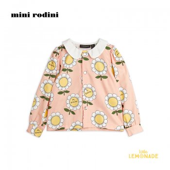 【Mini Rodini】 MR flower woven blouse 【1.5-3歳 / 3-5歳】 襟付き ブラウス フラワーモチーフ ピンク  (22220107) 22SS YKZ