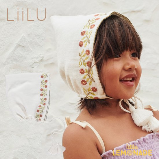 【LiiLu】 Folk Pixie Bonnet 【6-18か月/2-4歳】 ボンネット ホワイト 花刺繍 ヘアアクセサリー ハット 帽子 ドイツ  リール YKZ