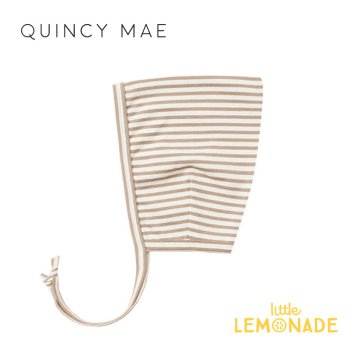 【Quincy Mae】 pixie bonnet warm grey stripe【6-12か月/12-24か月】ボンネット グレーストライプ QM010MBE 22SS YKZ  ◆SALE