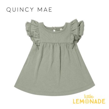 【Quincy Mae】 fluttter dress | spruce【6-12か月/12-18か月/18-24か月】 ワンピース グリーン QM020SPC 22SS YKZ ◆SALE