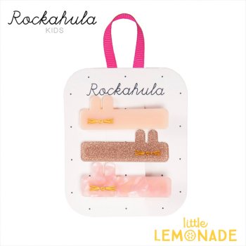 【Rockahula Kids】 Acrylic Bunny Clips-PINK うさぎアクリルヘアクリップ3個セット ヘアアクセサリー 22SS (H1778P)