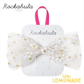 【Rockahula Kids】 Glitter Flower Bow Clip-WHITE チュールリボンヘアピン ヘアアクセサリー 22SS (H1799W)