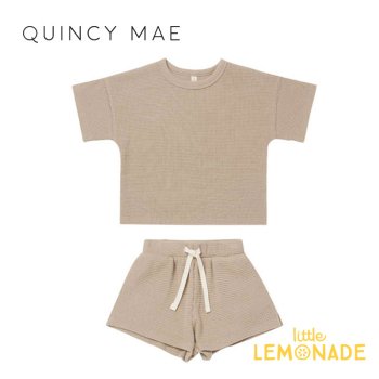 【Quincy Mae】  waffle tee + short set | warm grey【12-18か月】 QM105MGY セットアップ 22SS YKZ  ◆SALE