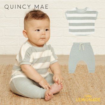 【Quincy Mae】 terry tee+pant set sky-stripe【6-12か月/12-18か月/18-24か月/2-3歳】  QM151KYST 22SS YKZ  ◆SALE