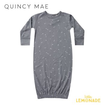 【Quincy Mae】 bamboo baby gown | washed-indigo【3-6か月】  ブルー ロンパース クインシーメイ QM253WSD 22SS YKZ  ◆SALE