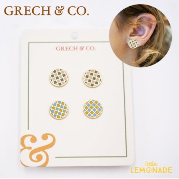 【Grech&co】 チェック エナメルピアス2個セット / CHECKS アクセサリー チェック柄 ENAMEL EARRING グレックアンドコー(GCO2048)  SALE