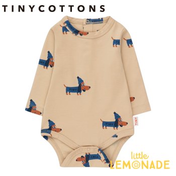 【tinycottons】 DOGS BODY  【6か月/12か月】 taupe/indigo  タイニーコットンズ 長袖ボディ ロンパース AW22-011 YKZ