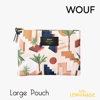 【WOUF】  ラージポーチ Eden Large Pouch 幾何学模様 街並み ピンク クラッチバッグ pouch  (ML220015) 