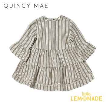 【Quincy Mae】 belle dress | fern stripe【12-18/18-24か月/2-3歳】  ワンピース 長袖 ストライプ QM051ELRP AW22 YKZ  SALE