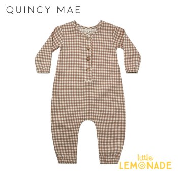【Quincy Mae】 woven jumpsuit | cocoa gingham  【12-18か月】 ジャンプスーツ  QM069CAGH AW22 YKZ ラストワン SALE
