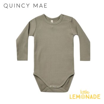 【Quincy Mae】 ribbed long sleeve bodysuit | fern 【3-6か月/6-12か月】 ボディスーツ QM124ELE AW22 グリーン AW22 YKZ 