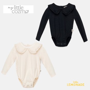 【MY LITTLE COZMO】 Organic baby collar bodysuit | dark grey / ivory 【12か月】 (JULIETTE97)   YKZ 22AW