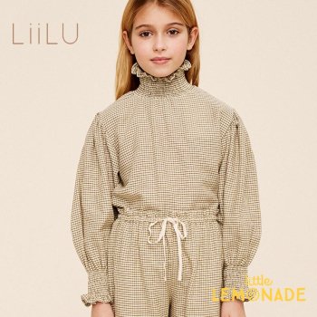 <img class='new_mark_img1' src='https://img.shop-pro.jp/img/new/icons1.gif' style='border:none;display:inline;margin:0px;padding:0px;width:auto;' />【LiiLu】 Smocked Check Blouse 【2歳/4歳/6歳】 liaw22_058 グリーン チェック柄 長袖 ハイネック ブラウス トップス  22AW YKZ