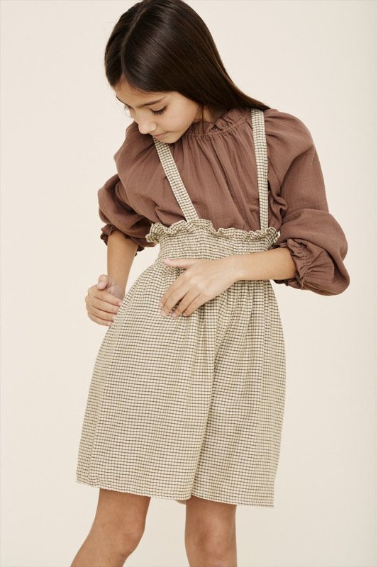 【LiiLu】 Smocked Check Culottes 【2歳/4歳/6歳】liaw22_059 チェック柄 サスペンダー付き キュロット  ハイウェスト ボトムス 肩紐付き 輸入子ども服 海外アパレル リール ドイツ オーガニック おしゃれ リトルレモネード アパレル 22AW