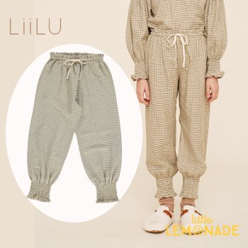 【LiiLu】 Smocked Check Pants 【2歳/4歳6歳】 liaw22_061 グリーン チェック柄 パンツ ボトムス 22AW YKZ SALE