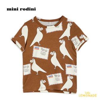 【Mini Rodini】 Pigeons tencel aop ss tee Brown【80/86・92/98・104/110】 Tシャツ 鳥 アパレル YKZ SS23 (2322013616)