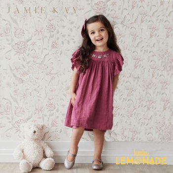 【Jamie Kay】 Organic Cotton Muslin 【1歳/2歳/3歳/4歳】 Eleanor Dress - Raspberry Pink  ワンピース ドレス 花 刺繡