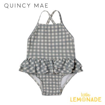 【Quincy Mae】 RUFFLED ONE-PIECE SWIMSUIT 【6-12か月/12-18か月/18-24か月/2-3歳】 SEA GREEN GINGHAM 水着 SS23 YKZ