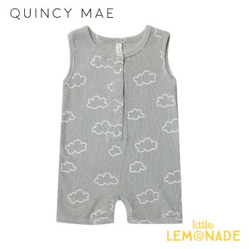 【Quincy Mae】 RIBBED HENLEY ROMPER 【6-12か月/12-18か月/18-24か月】 CLOUDS QM284CIELSS23 ロンパース リブ YKZ 