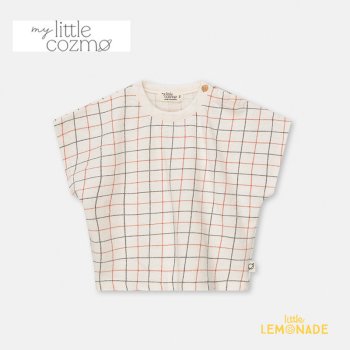 【MY LITTLE COZMO】 Plaid crepe baby T-shirt【12か月/80cm・24か月/90cm】 (MICAH216)  Tシャツ 細チェック柄 YKZ SS23