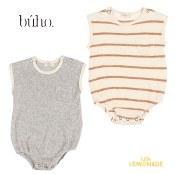 <img class='new_mark_img1' src='https://img.shop-pro.jp/img/new/icons1.gif' style='border:none;display:inline;margin:0px;padding:0px;width:auto;' />【BUHO】 BB TERRY CLOTH ROMPER | GREY/STRIPES ECRU 【6か月・12か月】（7630)   ロンパース グレー / ストライプ YKZ SS23