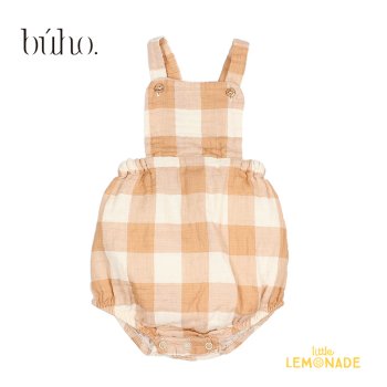<img class='new_mark_img1' src='https://img.shop-pro.jp/img/new/icons1.gif' style='border:none;display:inline;margin:0px;padding:0px;width:auto;' />【BUHO】 BB GINGHAM ROMPER | CARAMEL 【6か月・12か月・24か月】（7636)   ギンガム チェック ロンパース ストラップ付き YKZ SS23