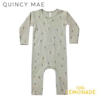 【Quincy Mae】 RIBBED BABY JUMPSUIT | TREES 【3-6か月】 QM014AZE SS23 ジャンプスーツ カバーオール 長袖 YKZ 