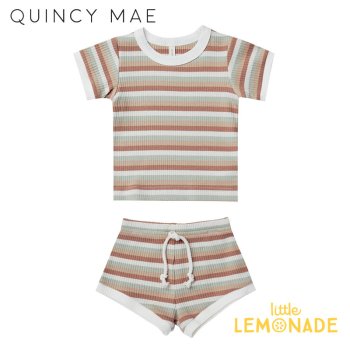 <img class='new_mark_img1' src='https://img.shop-pro.jp/img/new/icons1.gif' style='border:none;display:inline;margin:0px;padding:0px;width:auto;' />【Quincy Mae】 RIBBED SHORTIE SET 【6-12か月/12-18か月/18-24か月/2-3歳】SUMMER STRIPE SS23 QM112MMES YKZ 