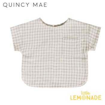 【Quincy Mae】 WOVEN BOXY TOP 【12-18か月/18-24か月/2-3歳】 SILVER GINGHAM SS23 トップス Tシャツ ギンガムチェック YKZ 